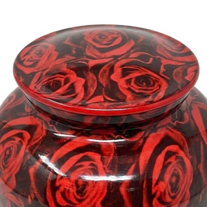 Red Rose Aluminum Cremation Urn <b>Memorial</b> <b>Vase</b> Tribute Keepsake Jar Tabletop Decor - Product Image 2