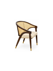 Chaise de salle à manger moderne du milieu du siècle, dossier en rotin courbé, structure en bois, chaise d'appoint rembourrée beige, pieds solides - Product Image 2