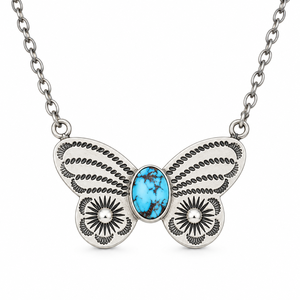 Collier Papillon Turquoise Golden Hill, Style Western, Pendentif Argenté Fait Main, Bijou aux Couleurs Vibrantes, Cadeau - Product Image 2