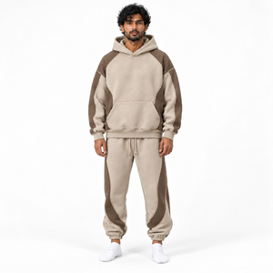 Heavyweight French Terry Cotton Sweatsuit Set Men <b>Oversized</b> Pullover Hoodie <b>Jogger</b> Pants Relaxed Streetwear Fit Color Blocking - Product Image 3
