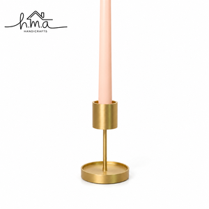 Brass <b>Candle</b> Holder Gold Finish Round Tray Base Cylindrical Cup Shape Modern <b>Taper</b> <b>Candle</b> Stand Tabletop Decor - Product Image 1