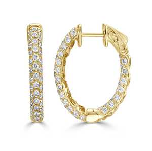 Pendientes de Aro de Diamantes Clásicos para Novia y Uso Diario, Huggies Articulados de 19mm con Engaste Pavé, Corte Redondo, Diamantes Cultivados en Laboratorio, Oro Sólido de 14K y 18K, Venta al por Mayor - Product Image 1