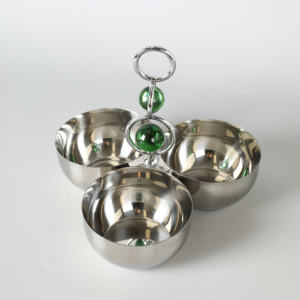 Luxury Silver <b>3</b> Section Serving Bowl With Gold Butterfly Handle Elegant Metal Triple Nut Tray For Home Decor - Product Image 4