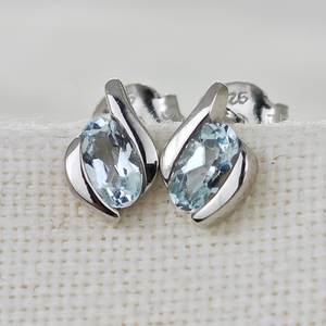 Sterling Silver Aquamarine <b>Earrings</b> <b>Blue</b> <b>Studs</b> March Birthstone Jewelry For Women - Product Image 4