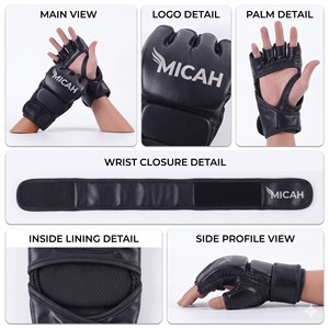 Guantes de Entrenamiento de Medio Dedo de Cuero Micah, Impermeables, con Cierre de Gancho y Bucle, Personalizables para Grappling y Sparring Profesional, Unisex - Product Image 5