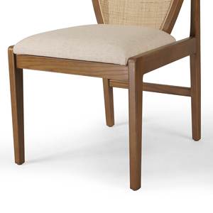 Chaise de salle à manger de style mid-century moderne, fauteuil rembourré en velours marron avec pieds latéraux en bois et rotin canné pour la maison - Product Image 3