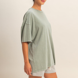 T-shirt oversize pour femme en coton 250 GSM, effet délavé vintage, grande taille, coupe décontractée, col rond, streetwear, t-shirt vierge, été - Product Image 2