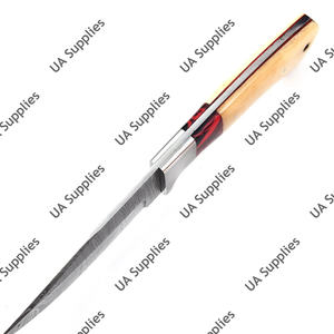 Couteau à lame fixe professionnel forgé à la main en acier Damas, manche en os de chameau et résine, pointe tombante, pour camping et chasse en extérieur - Product Image 3