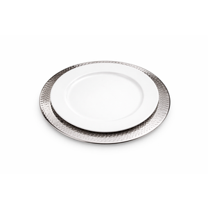 Assiette de Présentation en Acier Inoxydable Style Américain, Bordure Martelée Brillante et Polie, Écologique, Idéale pour Événements et Mariages – Vente Flash - Product Image 2