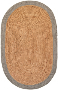 Alfombra ovalada hecha a mano de yute natural con borde gris, alfombra rústica trenzada para sala de estar, comedor, dormitorio, pasillo - Product Image 2