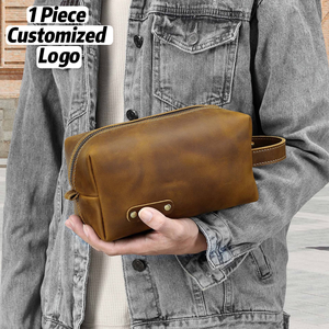 First Layer Cowhide <b>Toiletry</b> Travel <b>Storage</b> Bag Personalized Dopp Kit Custom Logo Genuine Leather Men Clutch Bag. - Product Image 4