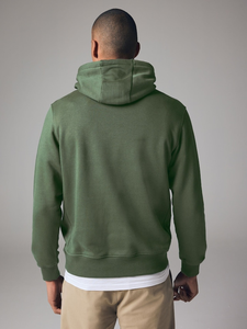 Sweat à capuche zippé vert uni pour homme, décontracté, hiver, avec poche kangourou ajustable, 100% coton, molleton doux - Product Image 2