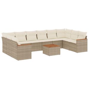 Ensemble de canapés de jardin en polyrotin beige avec structure en acier thermolaqué et bois d'acacia, meubles durables et élégants - Product Image 2