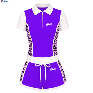 Conjunto Deportivo de 2 Piezas para Mujer, Estampado de Leopardo Rojo, Top de Manga Corta con Cierre y Pantalones Cortos con Cordón Ajustable, Superventas - Product Image 2