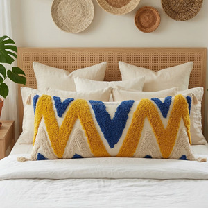 Ethnic Tribal Tufted Cushion Cover 12x20 Yellow White Diamond Pattern Textured <b>Pillow</b> Case <b>Sofa</b> Decor Accent Tufted Pillowslip - Product Image 4