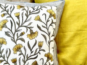 Floral Embroidered Cushion Cover: <b>Indian</b> Linen <b>Throw</b> Pillow - Product Image 3