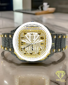 <b>Black</b> & Gold VVS Moissanite Diamond <b>Watch</b> in 925 Sterling Silver Fully Iced Luxury Timepiece - Product Image 1