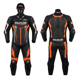 Traje de Motociclismo de Primera Calidad en Poliéster/Nailon de 360 Gramos, Negro, Naranja y Blanco, con Logotipo Personalizado por Transferencia Térmica y Paneles de Competición - Product Image 1
