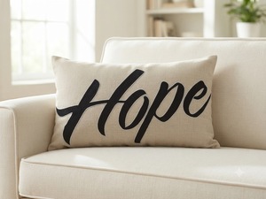 ปลอกหมอนอิงพิมพ์ลายผ้าลินิน 100% |   ปลอกหมอนตกแต่งลาย "Hope" สไตล์โมเดิร์นสำหรับโซฟาและบ้าน - Product Image 1