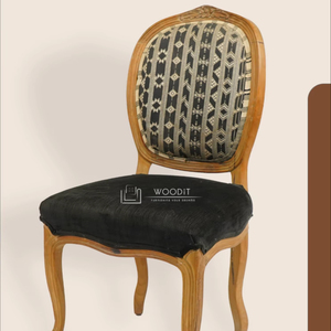 Solid Wooden With Black Velvet Upholstered Seated <b>Cushion</b> Geometric Pattern <b>Back</b> French Provincial Louis XVI-Style Dining Chairs - Product Image 2