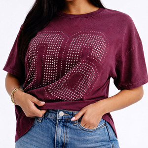 Camisetas Gráficas con Pedrería para Mujer, de Algodón, Estilo Urbano, Ajuste Holgado, Jersey de Fútbol Personalizado, Camiseta Casual, Ropa al por Mayor, Estilo Y2K, Deportes, USA - Product Image 5