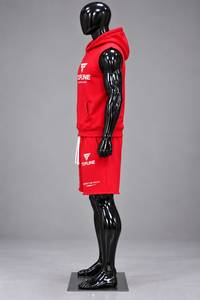 Conjunto de Sudadera sin Mangas con Capucha y Pantalones Cortos para Hombre, Personalizado, de Algodón Rojo, Informal, Transpirable, de Verano - Product Image 2