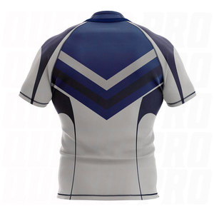 ชุดกีฬารักบี้แบบยูนิเซ็กซ์ OEM คุณภาพสูง พิมพ์ลายโลโก้ตามสั่งด้วยเทคนิค Sublimation แขนสั้น ป้องกันแบคทีเรีย ทรงเข้ารูปสำหรับฤดูร้อน - Product Image 4