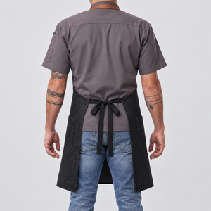 Tablier de restaurant en toile de coton 150 GSM unisexe avec poche poitrine, logo personnalisé, fournisseur en gros - Product Image 2