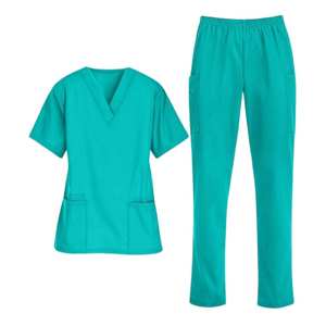 Tenues d'infirmières médicales d'hôpital, ensembles de blouses et pantalons professionnels pour infirmières, vêtements de travail respirants en coton mélangé, col en V, fabricant - Product Image 1