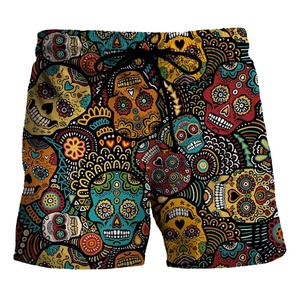 Pantalones cortos de baño con estampado de calavera y rosas para hombre, pantalones cortos de playa de secado rápido, pantalones cortos informales de verano con cordón - Product Image 4
