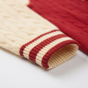 Wholesale <b>Custom</b> Red White Cable Knit Button Up Varsity Cardigan Chenille Patch Sorority Sweater Unisex Greek Apparel - Product Image 4