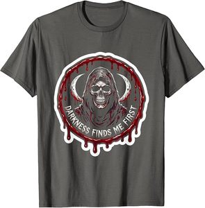 Men's Light Blue <b>Gothic</b> Skull T-Shirt With Blood Drip Design Short Sleeve O-Neck Regular Fit Printed Pattern Front Logo - Product Image 3