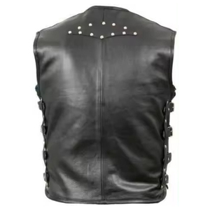 Chaleco de Cuero Genuino para Hombre, Estilo Motero, con Bolsillos y Remaches, Cierre de Tirantes, Hecho a Mano, Estilo Urbano Desgastado - Product Image 2
