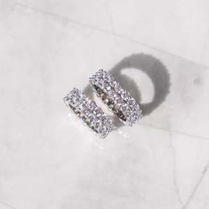 925 Sterling Silver Double Row Round Cut VVS Moissanite Eternity <b>Ring</b> Iced Out Wedding Band <b>for</b> <b>Men</b> Women - Product Image 2