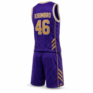 KhumBro Basketball Jersey Set Purple Gold Sublimated 46 Unisex Adult Breathable Mesh V-Neck Sleeveless <b>Athletic</b> Wear - Product Image 5