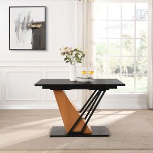 Tavolo da Pranzo Rettangolare Moderno Geometrico 61.81(46.46) Pollici Estensibile con Robusta Struttura in Metallo e Base in MDF Regolabile - Product Image 2