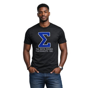 Camiseta de Chenilla Phi Beta Sigma Big Sigma Negra para Hombre, Tejido Premium, Ajuste Cómodo, Ropa de Fraternidad Griega, Uso Casual - Product Image 1