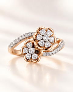 Anillo de Diamantes Florales para Mujer, Chapado en Oro de 14k, Banda de Oro Rosa, Ajustable, Joyería para Compromiso, Boda o Fiesta - Product Image 1