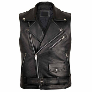 Chaleco de Motociclista de Cuero Genuino para Hombre, Cuello en V, Botones Cubiertos, Largo Regular, Color Sólido, Transpirable, Ecológico, Ropa Exterior Informal de Invierno - Product Image 1