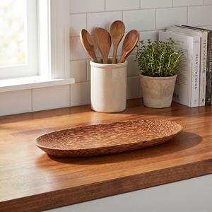 Plato ovalado de madera de suar de calidad alimentaria, color marrón claro mediano, para servir aperitivos y decorar la mesa de comedor en casa, artesanía de calidad exquisita. - Product Image 4