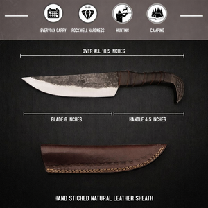 มีดแคมป์ปิ้งไวกิ้งเหล็กกล้าคาร์บอนทำมือแบบกำหนดเองของ Smith พร้อมด้ามจับรูปหัวอีกา ใบมีดตรงขนาด 5 นิ้ว รับผลิตแบบ OEM/ODM - Product Image 6