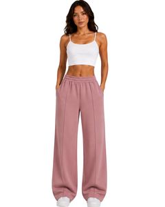 Women Dusty Pink <b>Wide</b> <b>Leg</b> Sweatpants High Waist Loose Fit <b>Lounge</b> Jogger <b>Pants</b> Casual Streetwear Daily Wear - Product Image 1