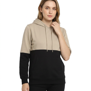 Sweat-shirt à capuche pour homme, color block, décontracté, tricoté, beige et noir - Product Image 3