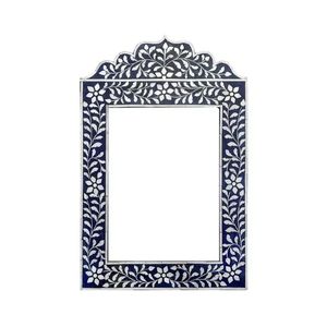 Black and White Floral Modern Luxury Bone and Resin Inlay Framed Wall <b>Mirror</b> Decorative for Home Interior - Product Image 3