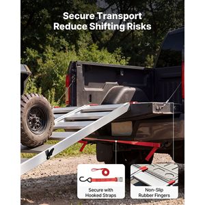 Rampes de chargement pour camion en aluminium pliables en trois parties, 76x50 pouces, capacité de 1500 lb, rampes de chargement pour VTT avec sangles et doigts en caoutchouc antidérapants - Product Image 5