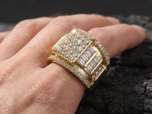 <b>Men</b> 925 Sterling <b>Silver</b> Prong Setting Round Brilliant Cut Cluster Eternity Band Hip Hop Engagement Wedding <b>Ring</b> gold plated <b>ring</b> - Product Image 4