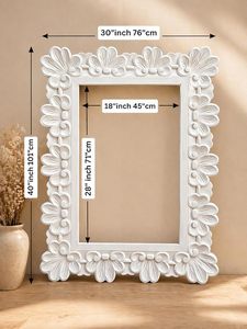 Espejo de Pared de Madera Tallada Blanca, Marco Decorativo Floral Hecho a Mano y Personalizado, Espejo de 30x40 Pulgadas para Sala de Estar - Product Image 2