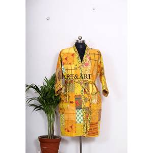 Nouvelle arrivée : robe maxi en soie Kantha multicolores, robe ethnique courte, veste élégante, peignoir Kantha, kimono. - Product Image 1