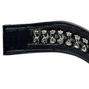 Coutures à bord complet Full Cob Oversize Black Premium Leather Horse brow band Wave Shape avec des cristaux carrés clairs Bling - Product Image 6