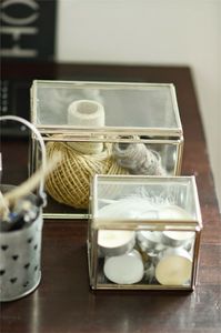 Square Glass Candle <b>Lantern</b> <b>Set</b> With Gold Frame For Home Decoration - Product Image 6